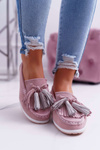 Women's Leather Suede Moccasins With Tassels Pink Batist
