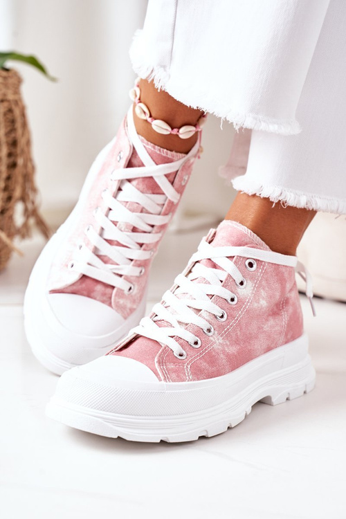 High Sneakers On A Chunky Sole Pink With Tie-Dye Effect Trissy