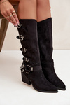 Cowboy Boots with Block Heel with Buckles Black Fivelle