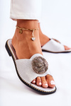 Women's Leather Slippers With Decoration Silver Colene