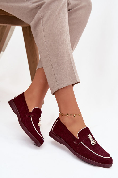 Damskie Mokasyny Loafersy Bordowe Darwen
