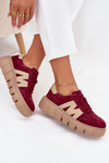 Damskie Sneakersy Platforma Zamsz Bordowe Vinceza 79561