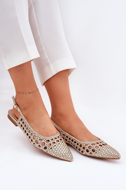 Ballet Flats With Weaving On A Flat Heel Golden Carollese