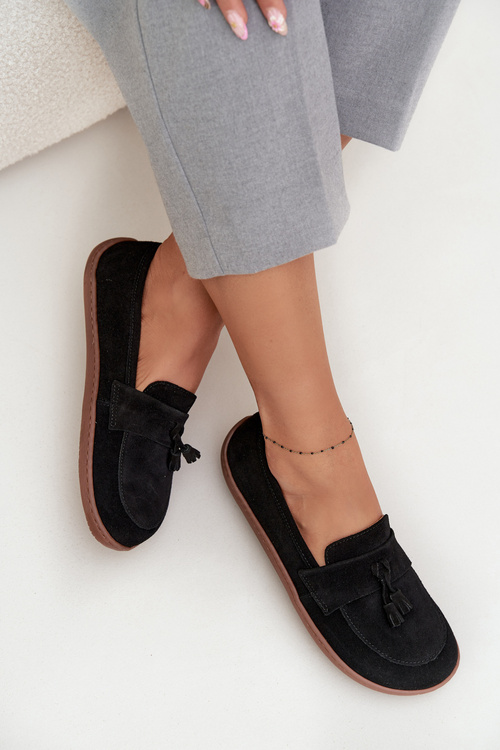Damskie Mokasyny Barefoot Z Naturalnego Zamszu Czarne Zazoo 322