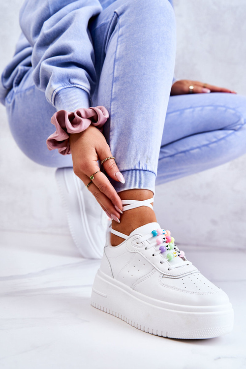 Buty Sportowe Sneakersy Damskie Wiązane Białe Manila