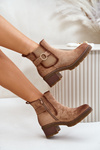 Women's Insulated Ankle Boots With Heel And Golden Detail Eco Suede Light Brown Mailta