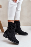 Warm women's ankle boots with gathered upper on low heel black Zinanya