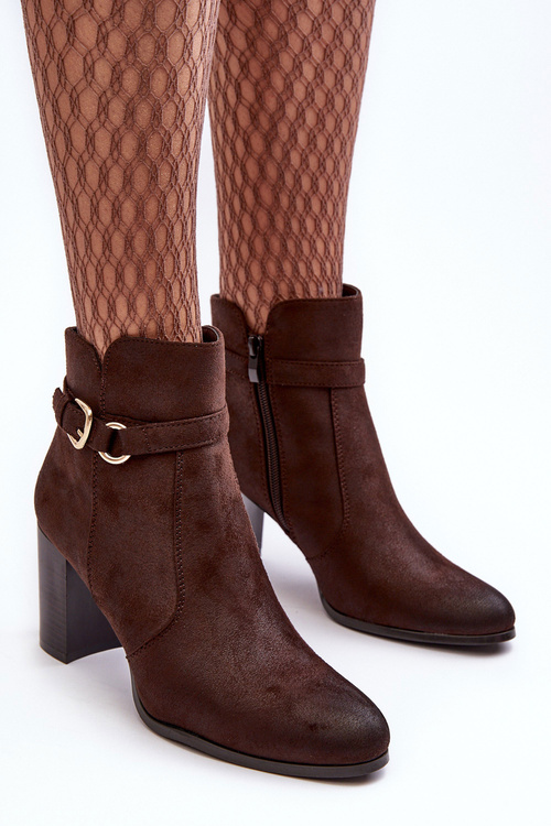 Women's Leather Boots On Heel With Buckle Brown Lasima