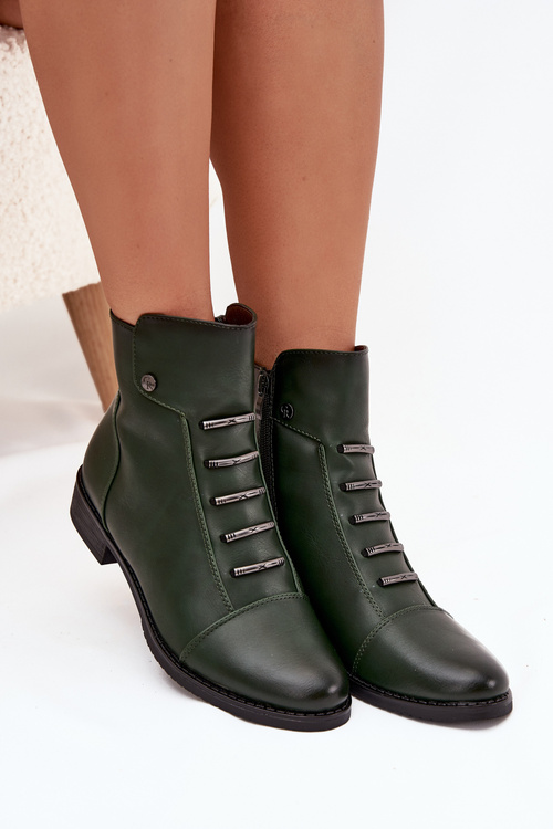 Insulated women's boots with flat heel green Labise
