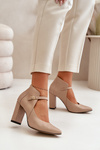 Leather Pumps With Pointed Toes On Heel Beige Laura