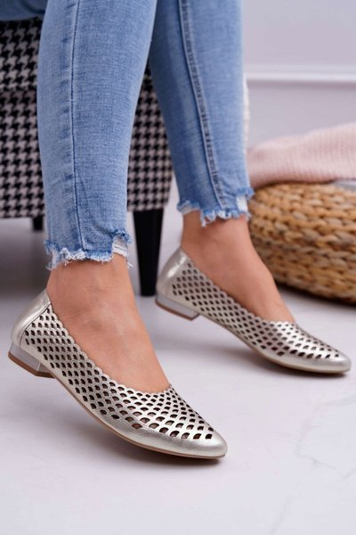 Women's Gold Leather Ballerinas Exquisite 1107/1