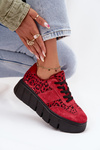 Suede Insulated Women's Sneakers On a Thick Platform Vinceza 66841 Leopard Red