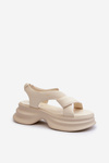Women's Leather Sandals on Chunky Sole Light Beige GOE NN2N4105