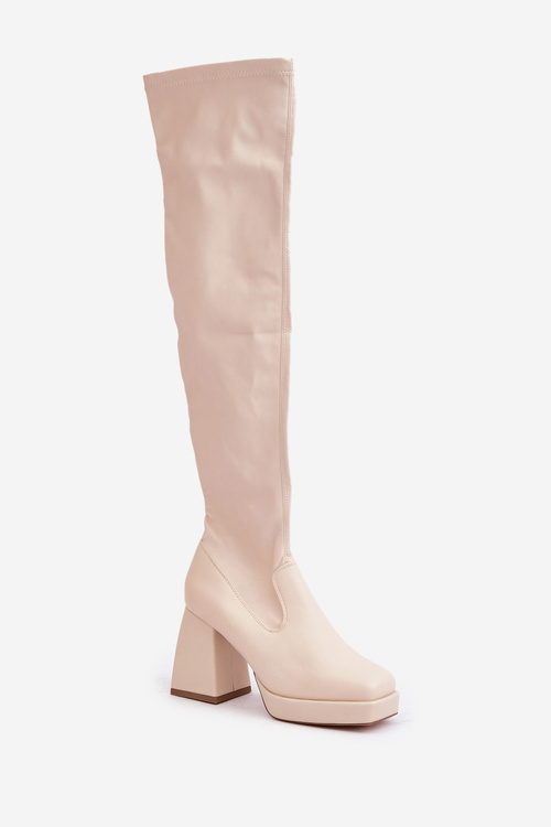 Fitted knee-high boots with a heel in light beige Sanniraen