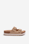 Women's Platform Sandals with Buckles Eco-Suede Beige Ursila