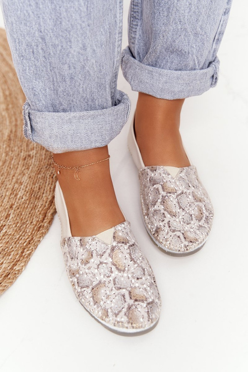 Damskie Skórzane Baleriny Maciejka Beżowo-Złote 01930-81