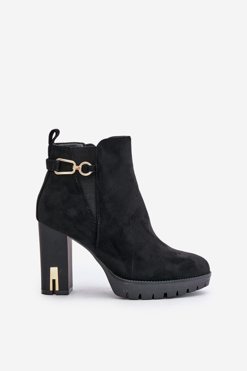 Botki Damskie Eko Zamszowe Wysoki Obcas Słupek Ocieplane Terisanna