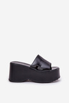 Lacquered Women's Sandals On Platform And Wedge Black Nellevia