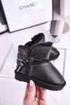 Children's Snow Boots With Fur Black Let It Snow