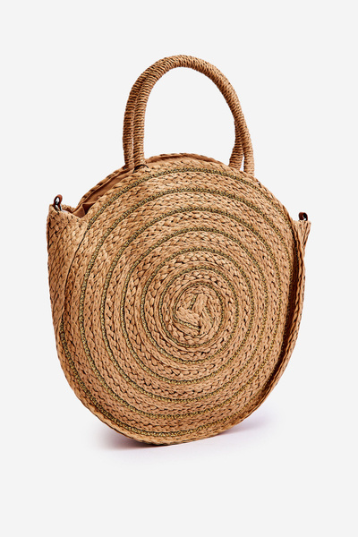 Round Messenger Bag With Shiny Thread Beige