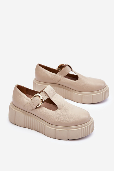 Półbuty Modne Skóra Masywna Platforma Beżowe Colson