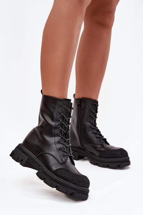 Ocieplane Botki Workery Damskie Zdobienie Czarne S.Barski HY42-982