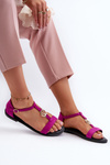 Women's Flat Sandals with Gold Embellishment Vinceza 17321 Fuchsia