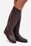 High Women's Rubber Boots Flat Heel Chocolate Melianne