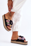 Material Slippers With Flowers Black Nessa