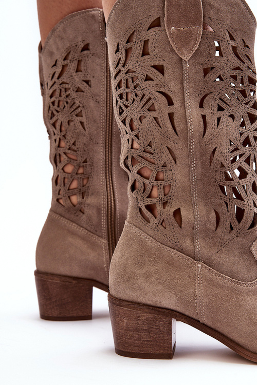Suede Cowboy Boots Ażurowe Dark Beige Lewski 3320