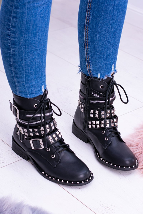 Lu Boo Black Boots with Studs Buckle Lock