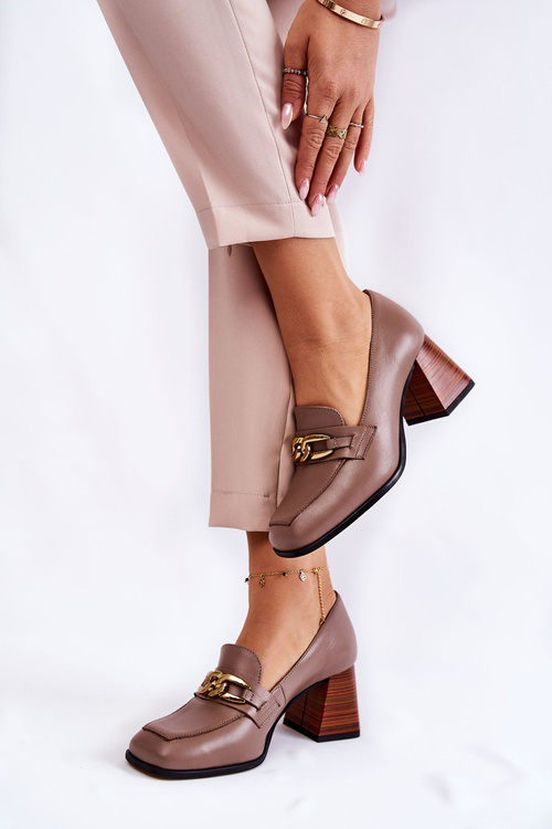 Leather Pumps With Chain Laura Messi 2514 Beige