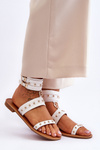 Unique Women's Sandals With Studs White Selina