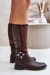 Insulated Boots On Flat Heel With Decorative Buckle Brown Leatharia