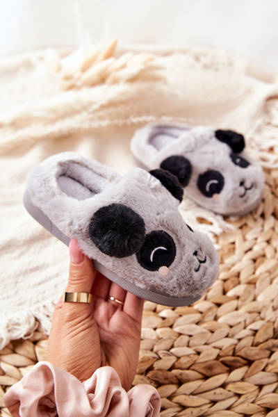 Children's Slippers With Animal Grey Pandi