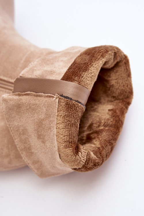 Botki Damskie Marszczona Cholewka Ocieplane Na Słupku Beżowe Shavy 23BT35-6459