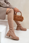 Knee High Boots Flat Heel Beige Filora
