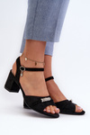 Women's sandals in eco suede on a high heel with black decorations Narhi