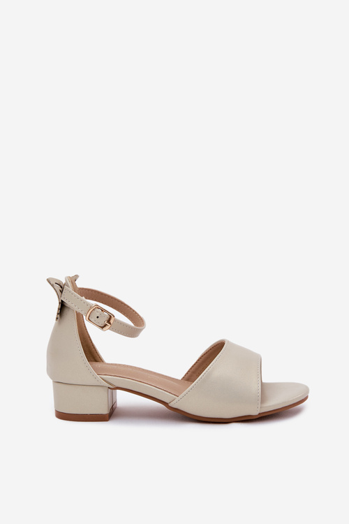 Shiny girls sandals on low heel gold Ainare