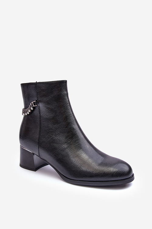 Leather Ankle Boots Low Heel Black Rennie