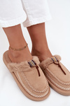 Women's slippers with fur and embroidery Beige Perivelle