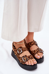 Ladies Platform And Wedge Sandals With Buckles Leopard Brown Genorre