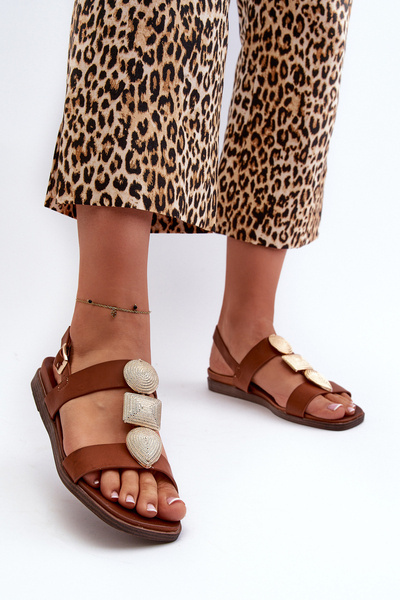 Women's Flat Sandals With Embellishments Sergio Leone SK072H Brown