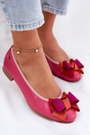 Leather Ballet Flats With Bow Maciejka P6801-15 Fuchsia