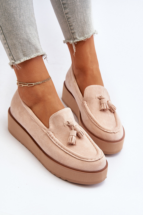 Women's Platform Loafers with Tassels Light Beige Mialani