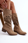 Zazoo 4043 Suede Boots with Low Heel Beige Openwork