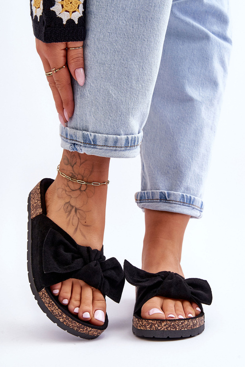 Women's Black Wendy Cork Sole Flip Flops