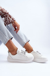 Women's Leather Sneakers with Decorations White Dysuria