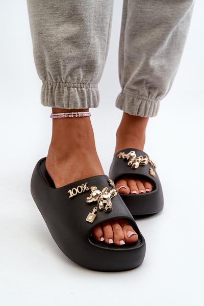 Damskie Klapki Lekkie Piankowe Z Ozdobami Czarne Orchia