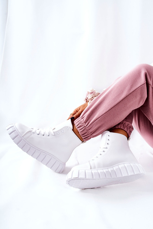 Leather High Platform Sneakers White Meniphise